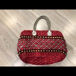 Red and silver beaded bag
